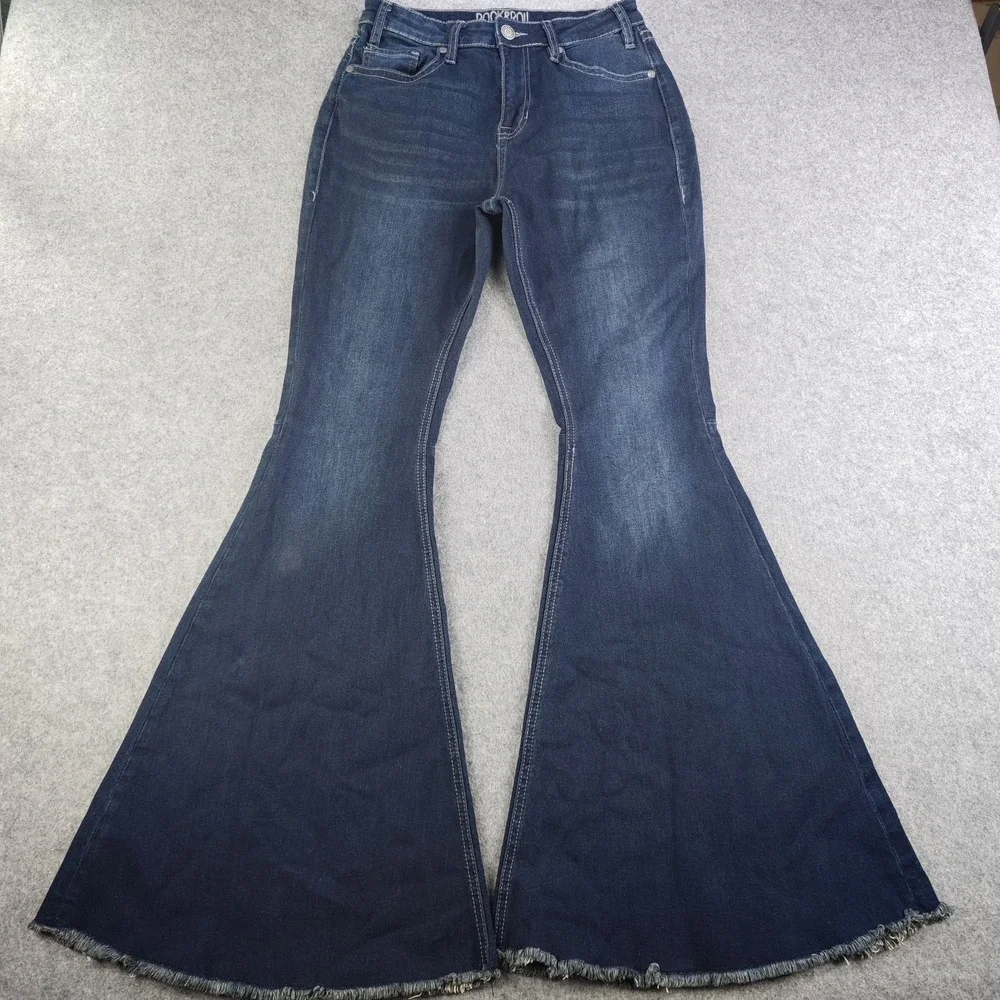 Rock & Roll Denim High Rise Bell Bottom Jeans Women's 28x32 Blue Dark Wash